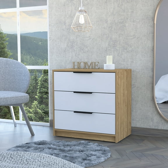 Dtwnek Dresser with 3 Drawers, White + Brown