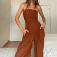 thumbnail image 7 of Lenpel Women's Strapless Jumpsuits off Shoulder Sleeveless Tube Top Pleated Wide Leg Rompers Casual Summer Outfits, 7 of 7