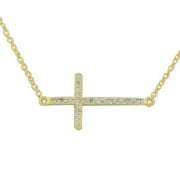 925 Sterling Two-Tone Sideways Cross White CZ Pendant Necklace