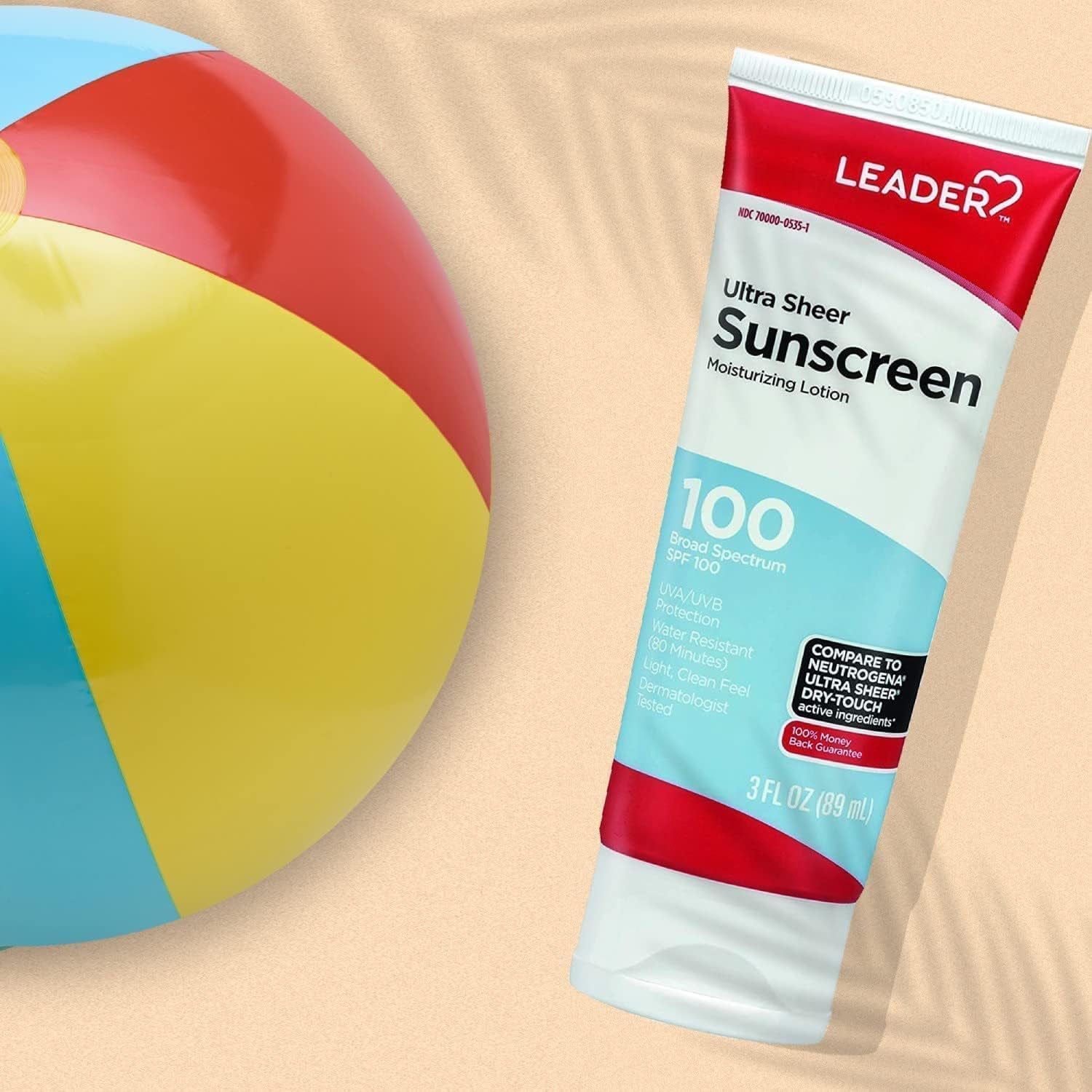 LEADER Travel Sunscreen SPF 100+, Ultra Sheer Dry-Touch Water Resistant and Non-Greasy Lotion with Broad Spectrum SPF 100+, 3 Fl Oz (Pack of 2)
