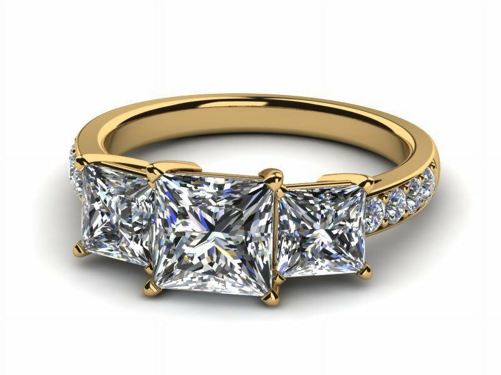 HeartsAndYou 2.1ct Princess Cut Moissanite 3 Stone Style Engagement Ring for Women 18k Yellow Gold over Silver