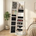 thumbnail image 3 of edx Freestanding Rotating Jewelry Cabinet with Full-Length Mirror, Lockable Jewelry Armoire with Foldable Makeup Shelf & Lights, Jewelry Organizer with Storage, White, 3 of 8