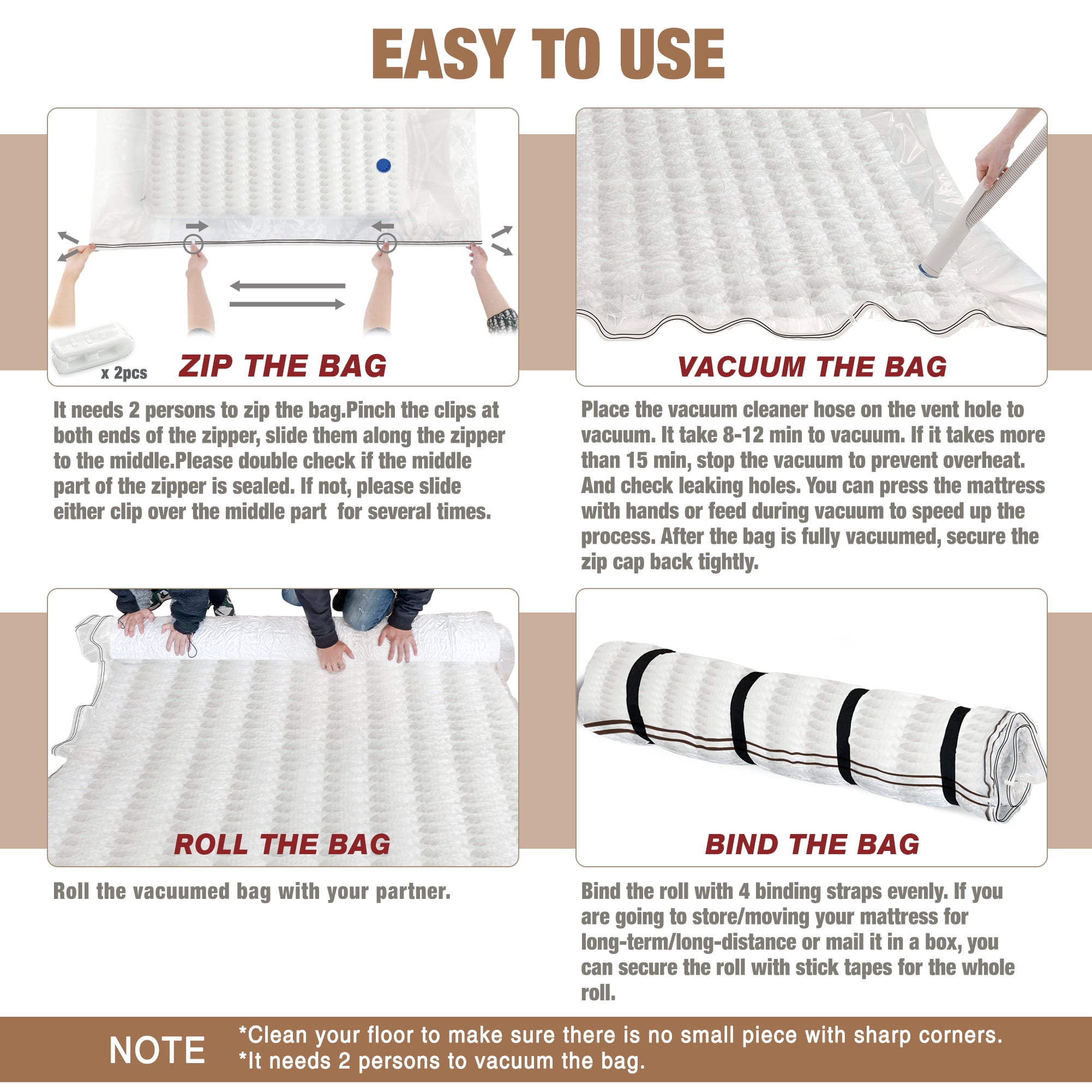 King / Super King Mattress Vacuum Bag for Moving, Vacuum Seal Bag for Memory Foam or Latex Mattress, Mattress Compression, Storage for Returns, and Moving