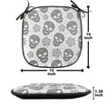 thumbnail image 5 of Skull Chair Seating Cushion, Abstract Floral Skulls Daisies Hearts Circles Illustration Vintage Style Print, Soft Seat Pads for Office with Anti-slip Backing, 16"x16", White and Black, by Ambesonne, 5 of 6
