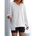thumbnail image 3 of Women's Plus Size V-Neck Pullover Light Gray Sweatshirt - Casual Oversized Long Sleeve Top, Solid, Spring/Autumn/Winter, S-2XL, 3 of 8