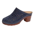 thumbnail image 5 of Rokment Womens Flower Embroideried Hollow out Clog Mules Dressy Sandals Fashion Casual Leather Closed Toe Platform Chunky High Heels Dress Slip on Slides for Women Beach Summer Navy Size 9.5, 5 of 6