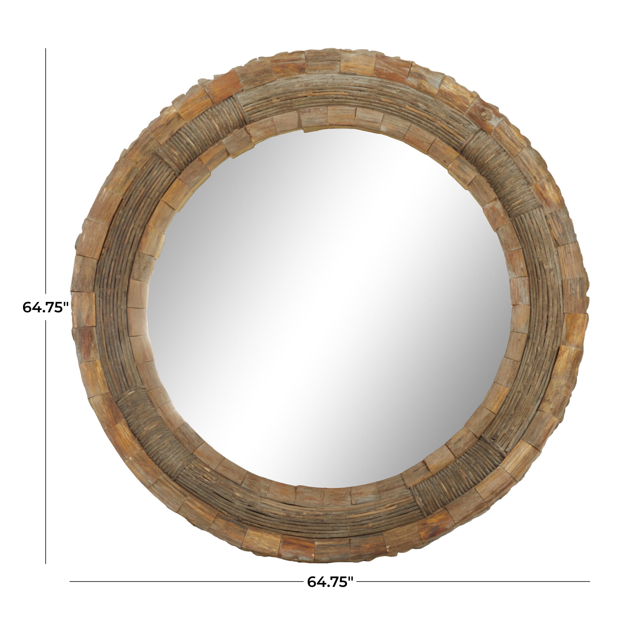 DecMode 65" x 65" Brown Large Wall Mirror with Layered Wood Chip and Stick Design