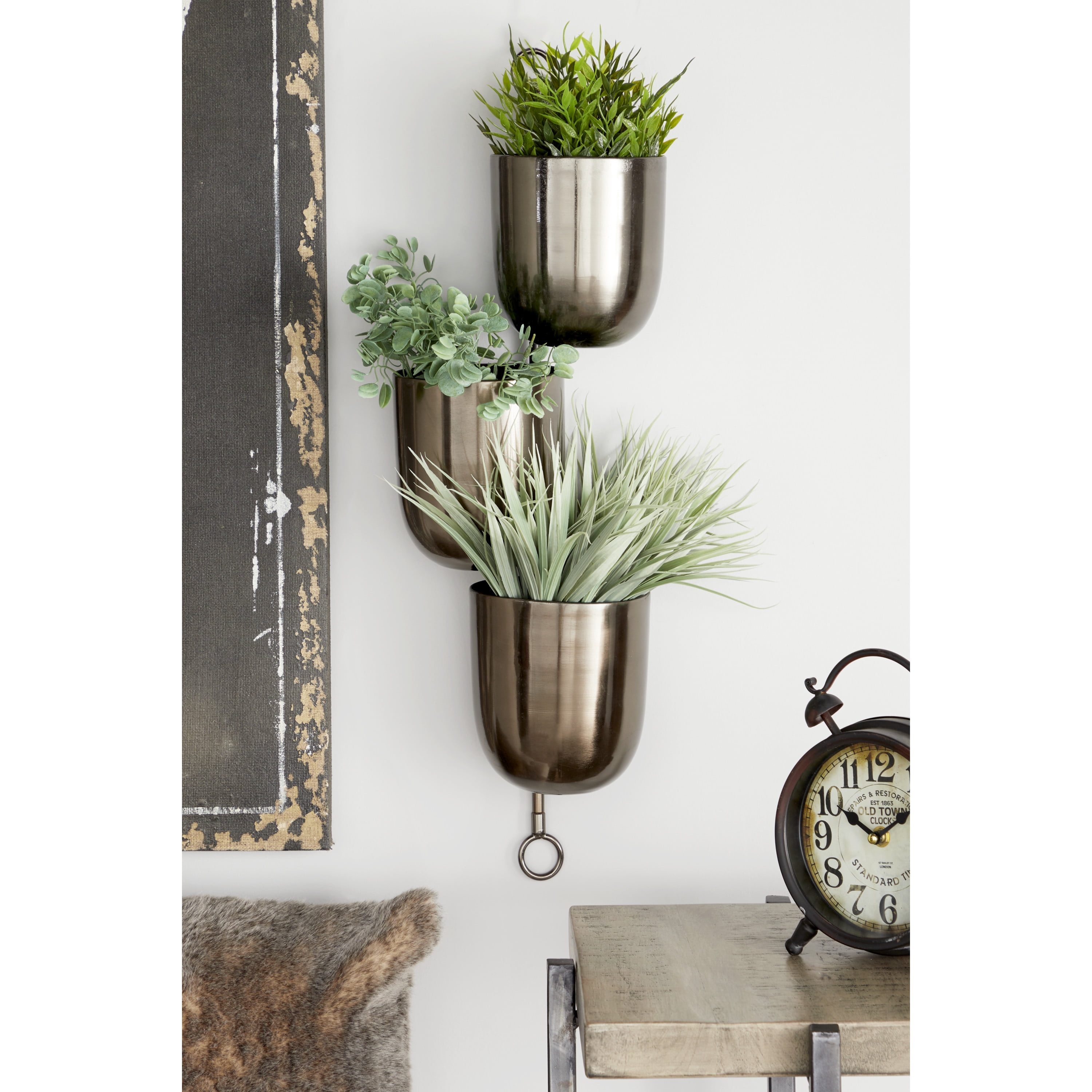 DecMode 12" x 12" x 25" Round Black Metal Indoor Outdoor Layered Wall Planter