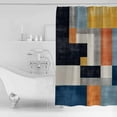 thumbnail image 2 of Abstract Stitching Shower Curtain, 48" x 72", Blue White Yellow Stripe Art Waterproof Bathroom Curtain Washable Shower Curtain Set with 12 Hooks, 2 of 6
