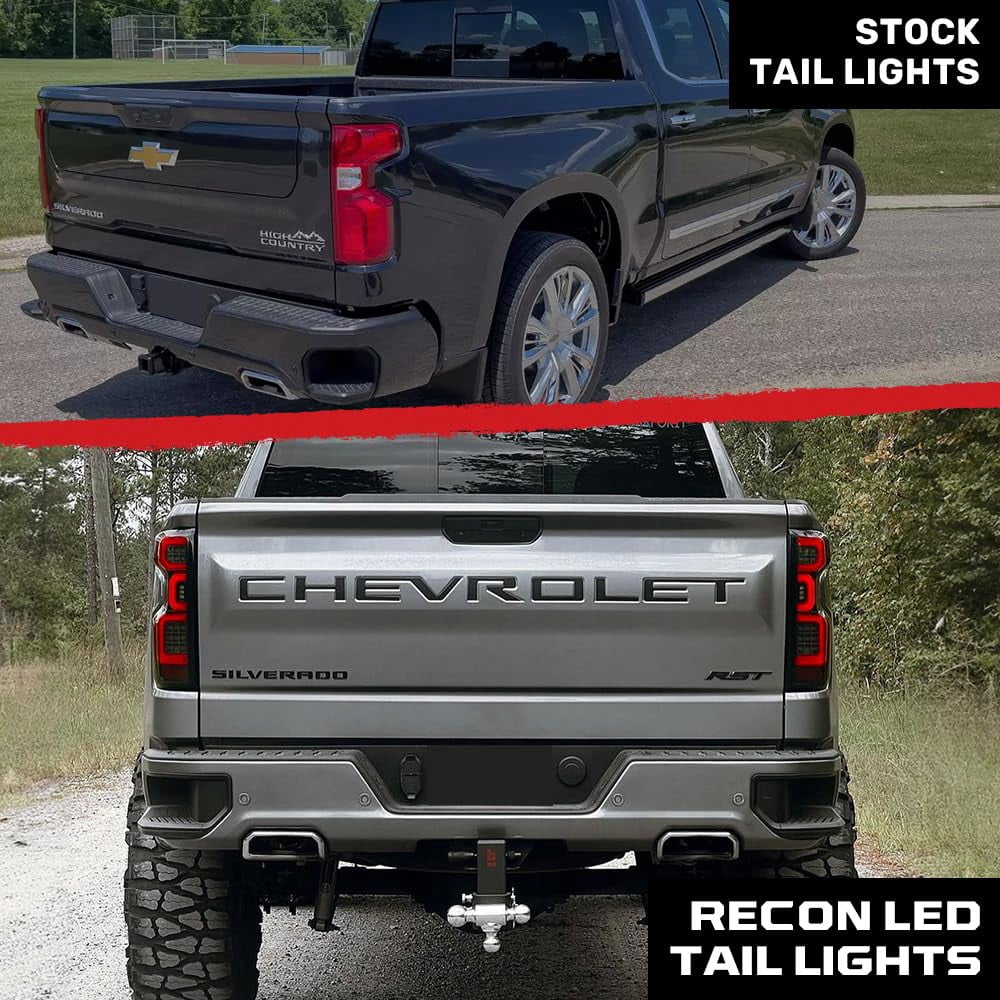 RECON - Fits 19-23 Silverado 1500 & 20-23 2500/3500 Premium OLED Tail Lights Ultra Bright Running Lights (Replaces Factory/OEM LED Tail Lights Only) Smoked Black Lens