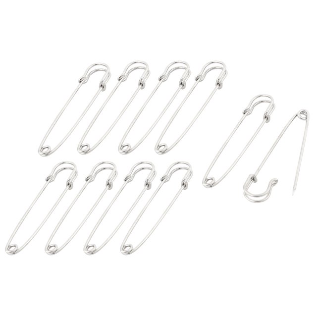 Sewing Quilting Craft Stainless Steel Fastening Safety Pins Silver Tone 3 Inch Length 10pcs