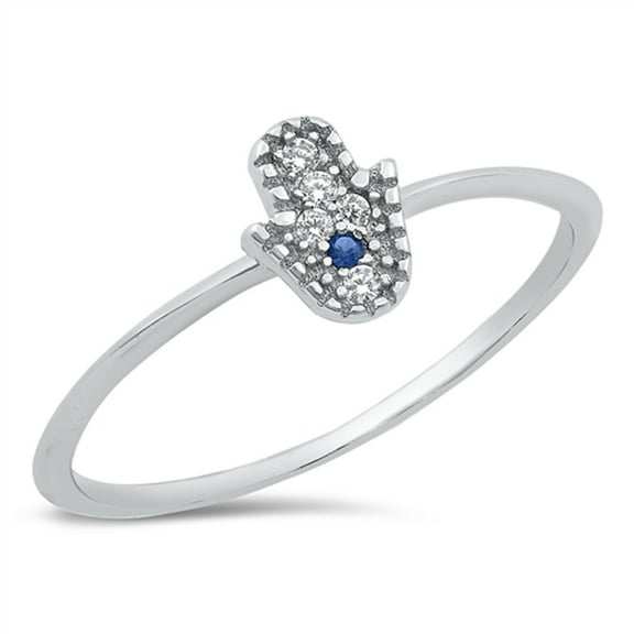 White Cubic Zirconia Delicate Hamsa Hand Ring .925 Sterling Silver Band Jewelry Female Male Size 4