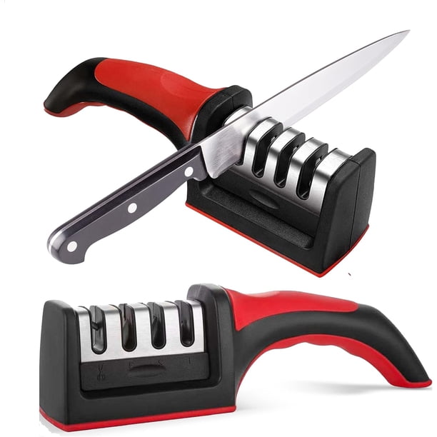 Afilador De Cuchillos Y Tijeras Cocina 4 En 1 Kimhi Acero Inoxidable Base Antideslizante Y Diseño Ergonómico Manual Color Negro
