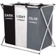thumbnail image 1 of Cesto de ropa de 3 secciones, cesto/clasificador de ropa plegable con marco de aluminio, almacenamiento de ropa de lavado para el hogar, dormitorio (oscuro + claro + color) Adepaton CJWUS-5477, 1 of 8