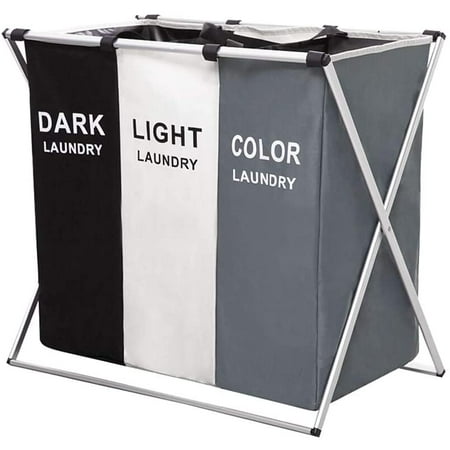 3 Section Laundry Basket, Foldable Laundry Hamper/Sorter with Aluminum ...