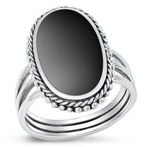 CHOOSE YOUR COLOR Black Simulated Agate Ring .925 Sterling Silver Vintage Band CZ Female Size 7