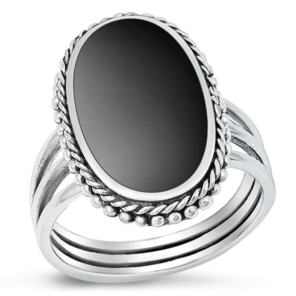 CHOOSE YOUR COLOR Black Simulated Agate Ring .925 Sterling Silver Vintage Band CZ Female Size 10