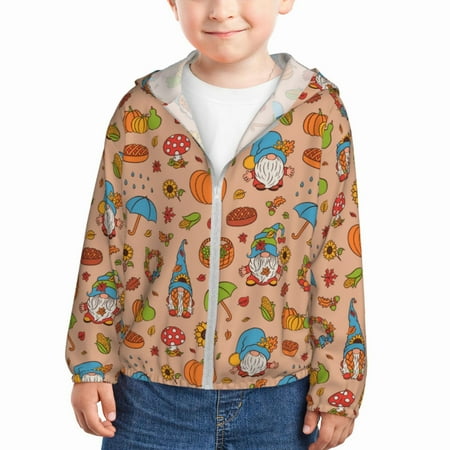 

Qekee Fall Gnomes1 Print UPF 50+ Kids Sun-Protective Hooded Long Sleeve Rash Guard for Fishing Water Beach Sports -5 Years