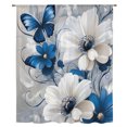 thumbnail image 2 of White Blue Flowers Sheer Curtains 54 Inch Length, Light Filtering Voile Curtain Panel, Modern Elegance Butterfly Floral Rod Pocket Drapes Window Treatments for Living Room Bedroom 52"x54", 2 of 9