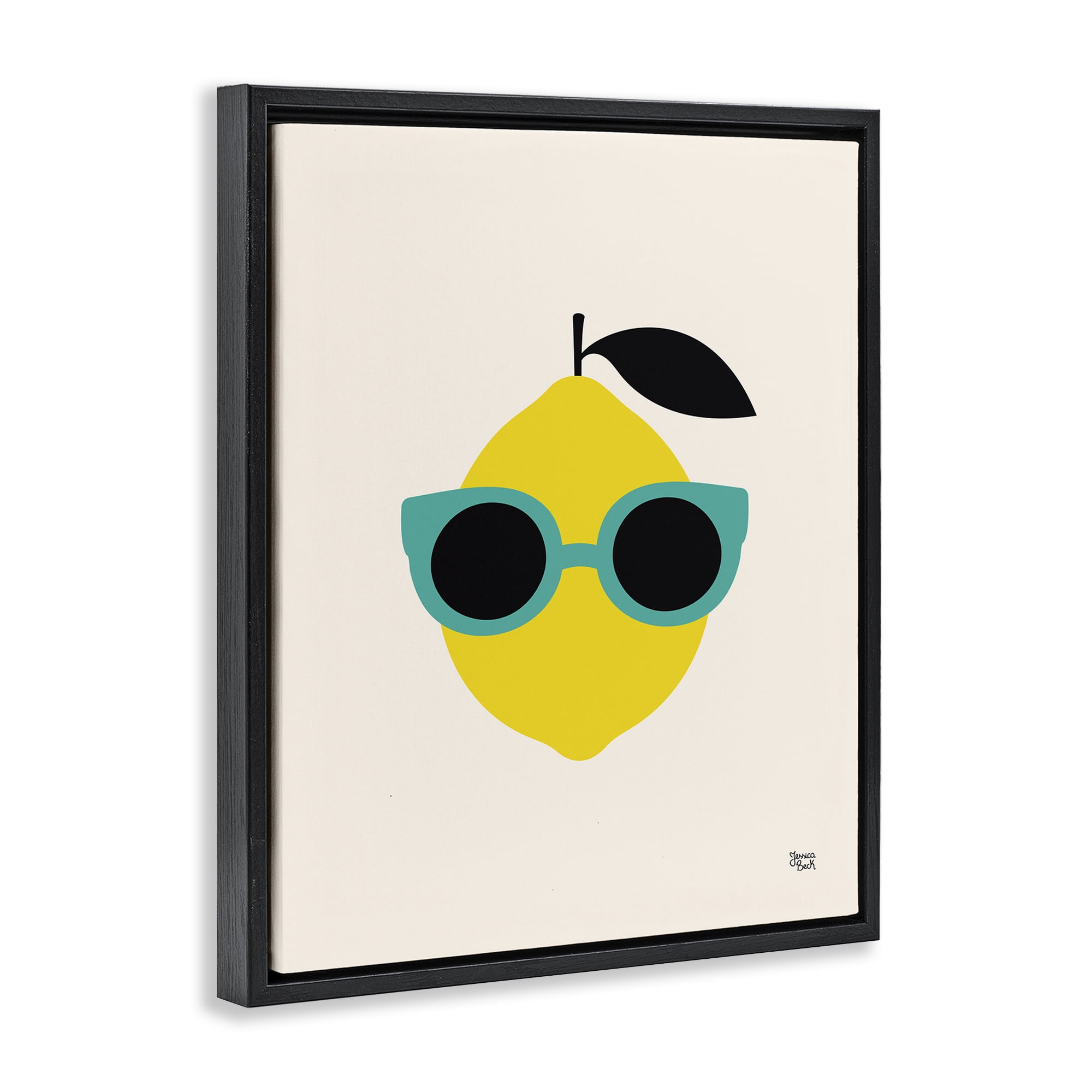 Stupell Industries Lemon with Sunglasses Food & Beverage Painting Black Floater Framed Canvas Art Print Wall Art, 17 x 21