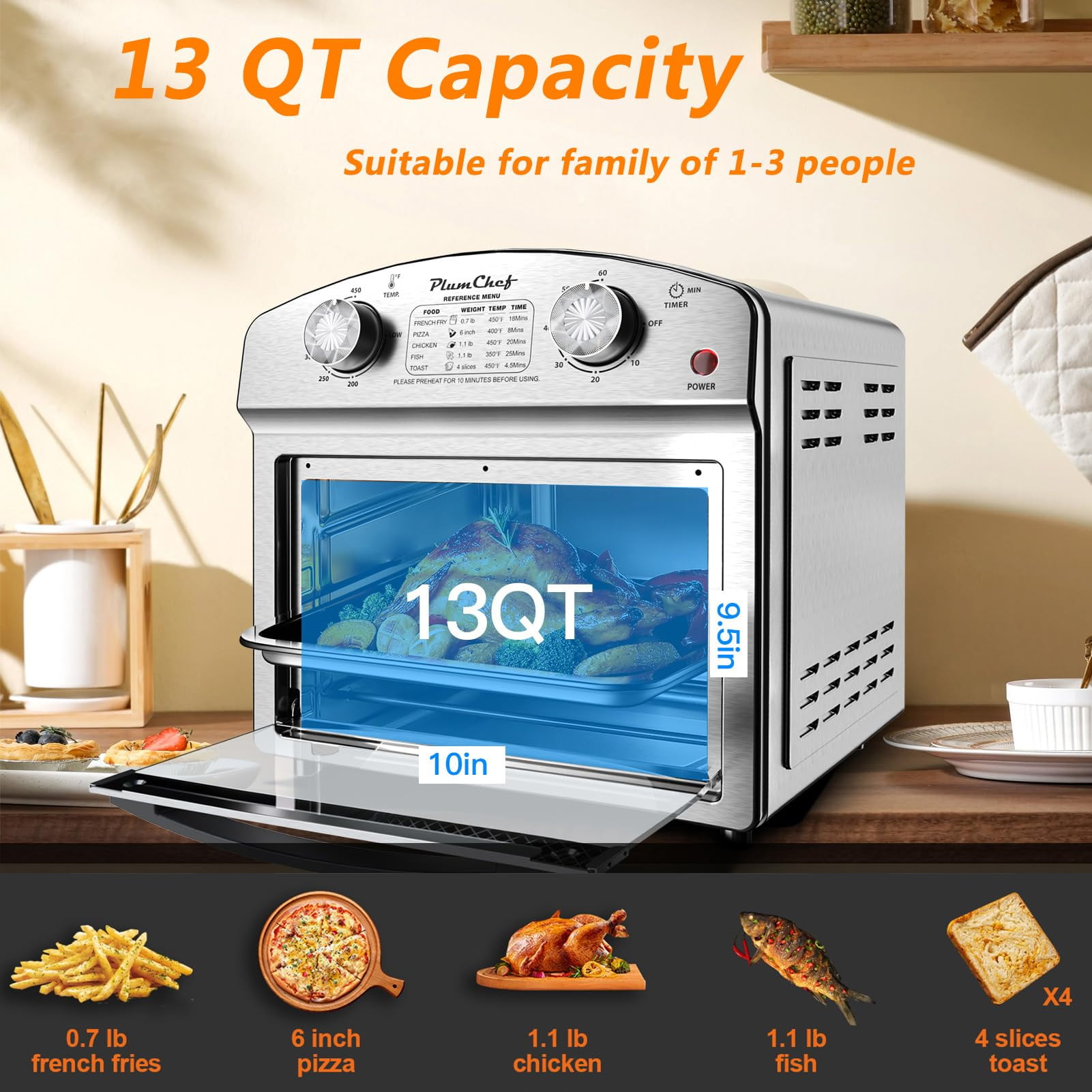 Anwickjeff  Air Fryer, 12.5-Quart Multi-Functional Convection Oven With 360° Hot Air Circulation For Healthy, Oil-Free Cooking.