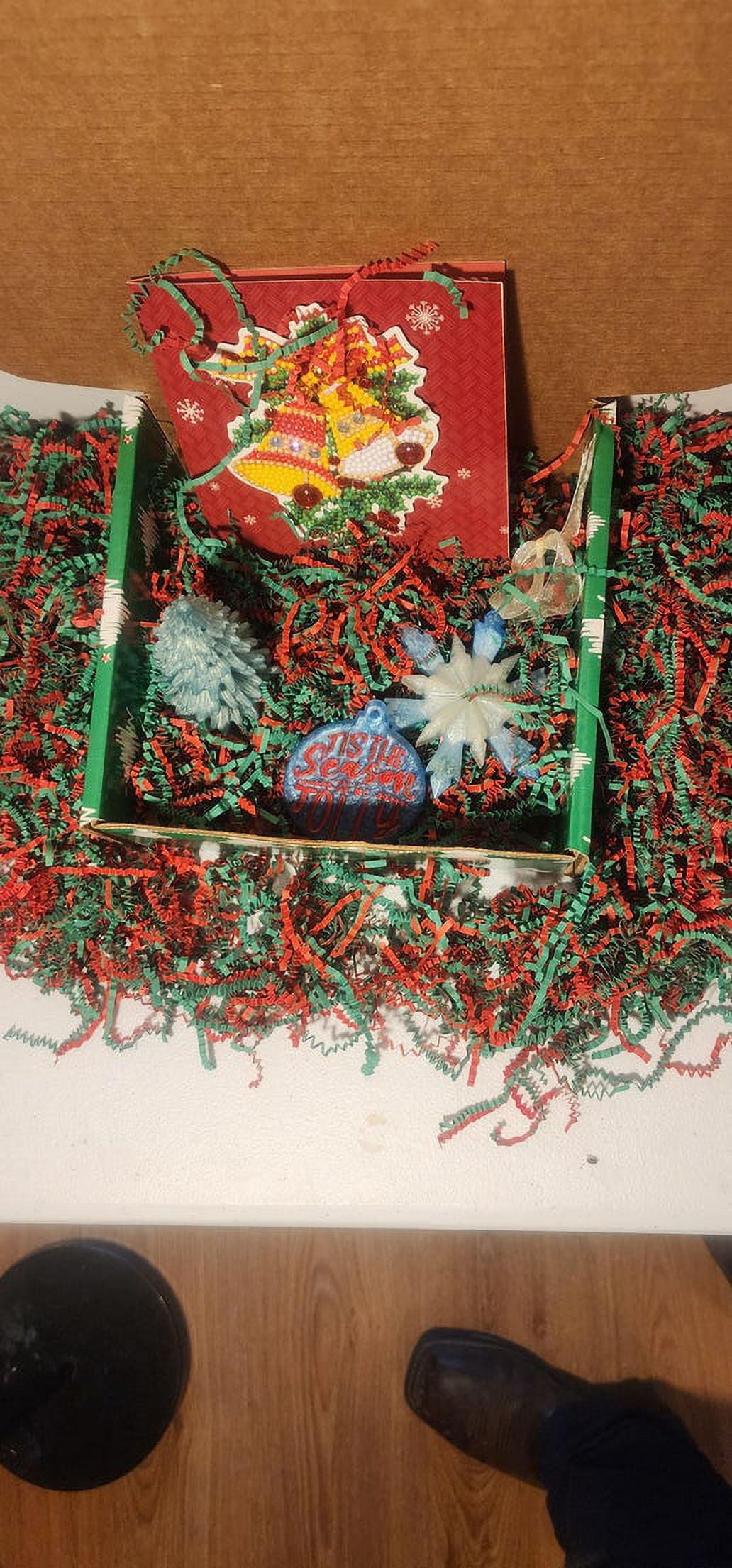 Christmas Gift Box, Saxon's Handmade Crafts, 1 Random Round Ornament, 1 Random Snowflake Ornament, 1 Random Christmas Card, 1 Random Tree Mantal Decoration