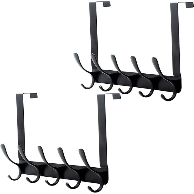Laklulu The Door?Rack, 5 ganchos para colgar ropa, toallas y abrigos, perchero para colgar sobre la puerta (paquete de 2, negro)