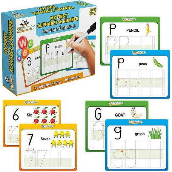 Channie's Visual My First Letter Jumbo Alphabet & Number Dry Erase Flash Cards- Pre-K-K