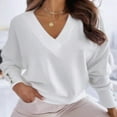 thumbnail image 2 of Womens Sweatshirt Women's Solid Sweatshirt Ladies Casual Loose Solid Color Buttons V-neck Long-Sleeved Sweater Women, 2 of 6