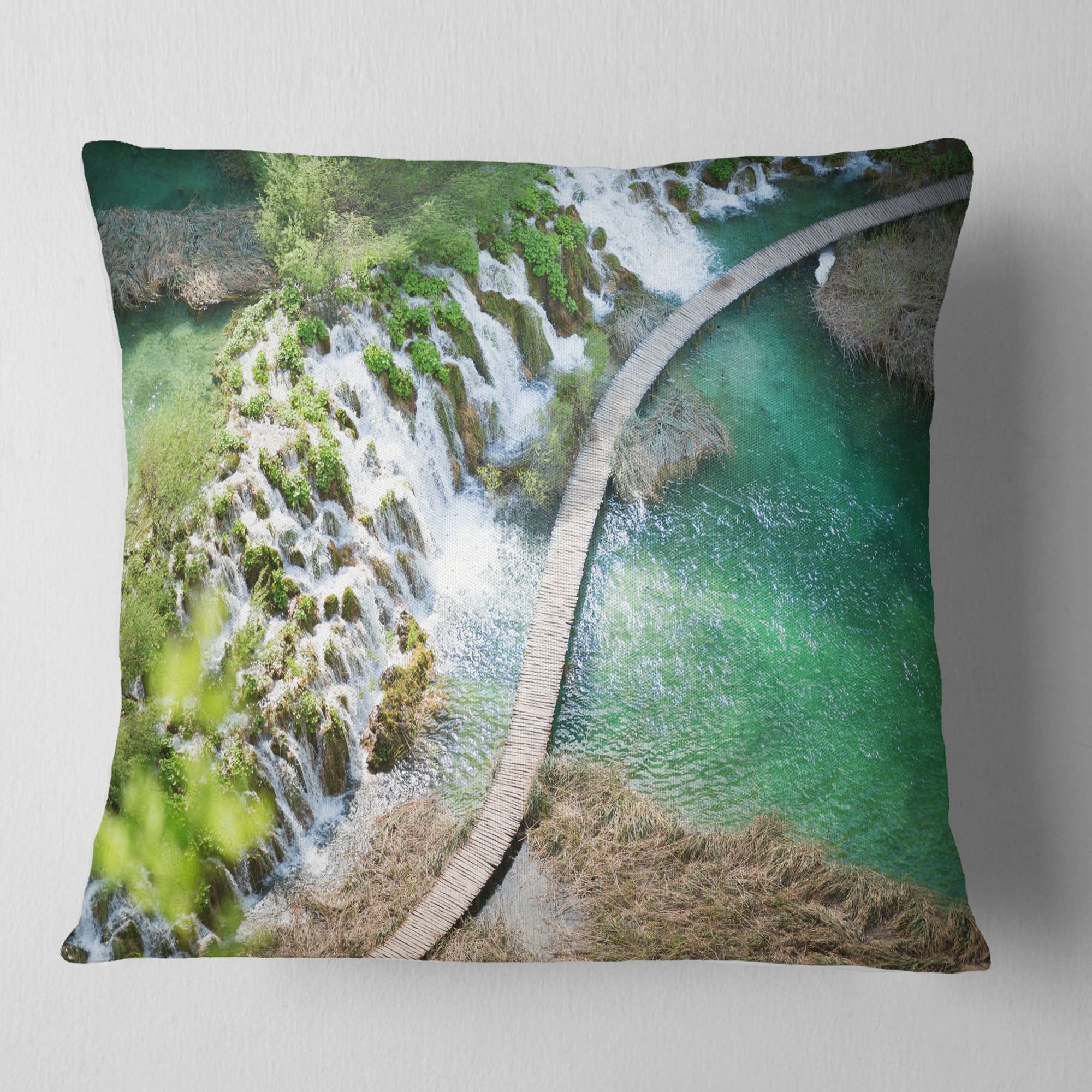 Designart Tourist Path in Plitvice Lakes - Landscape Photo Throw Pillow - 16x16