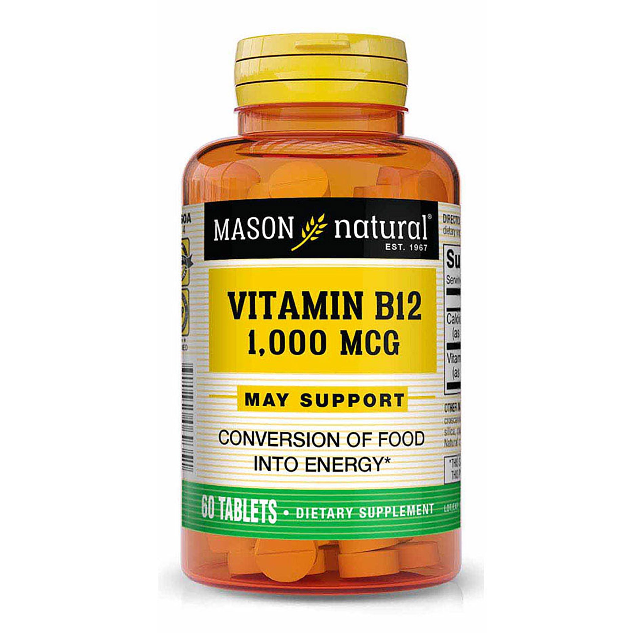 Mason Natural Vitamin B12 1000 mcg with Calcium - Healthy Conversion of Food into Energy, Supports Nerve Function and Health, 60 Tablets