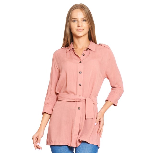 Blusón Mujer Con Cinto y Cuello Palo de Rosa Casual Ligero rosa CH Incógnita 550387