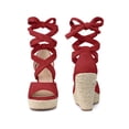 thumbnail image 5 of BLISSFUL STEP Lace Up Espadrilles Wedges Heels Sandals for Women Red 10, 5 of 6