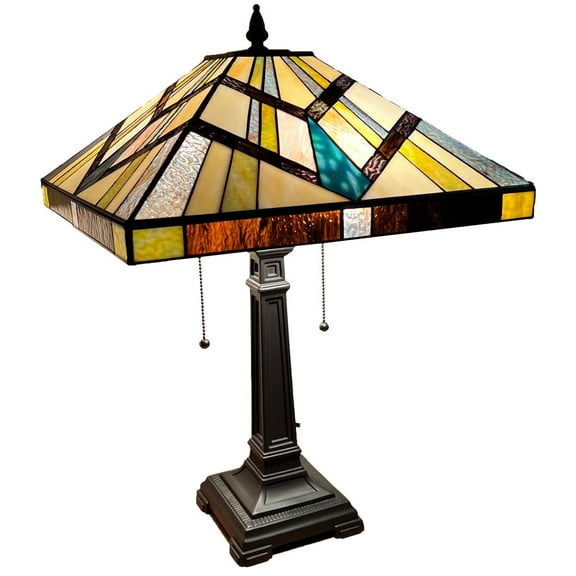 Vinplus Tiffany Table Lamp, Vintage Mission Style Stained Glass Bedside Table Lamp, 23” Vintage Table Lamp