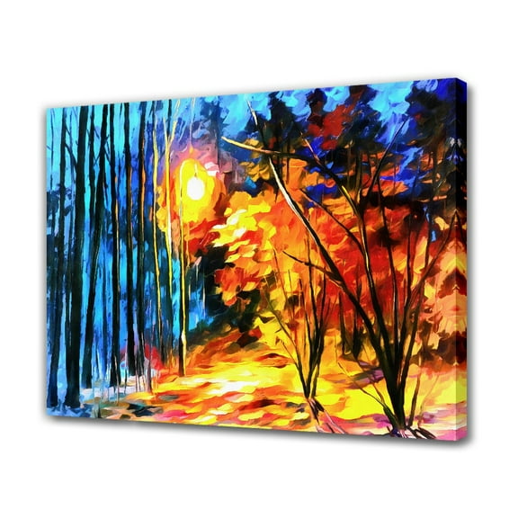 A Street Light Shines On The Path In The Woods Canvas Poster Bedroom Decor Sports Landscape Office Room Decor Gift,Frame-style,12x18inch(30x45cm)