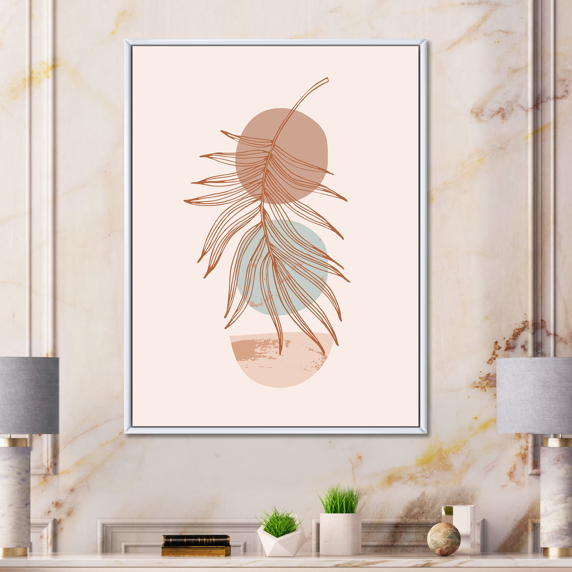 Designart 'Sun and Moon Shapes In Retro Terracotta Tones II' Modern Framed Canvas Wall Art Print