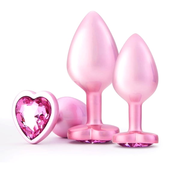 Stainless Steel Anal Butt Plug Set with Heart-Shaped Jewelry,3PCS Anal Plugs Set Anal Sex Toys for Couples Male Female-Pink