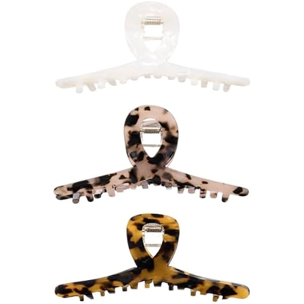 wonima11 Hair Claw Clips Tortoiseshell No Slip Big Hair Jaw Cellulose Acetate French Design 4.2'' Hair Barrettes Grip Leopard Print Clamps Hair Accessories for Women Mother's Day (3 Pack)