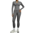 thumbnail image 2 of Women's Zipper Jacket and Leggings Set, High Waist Workout Outfit with Tummy Control, Butt Lifting Yoga Pants and Long Sleeve Top for Running, Gym, Yoga and Casual Sportswear Grey, 2 of 7