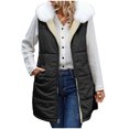 thumbnail image 2 of Long Puffer Vests for Women Outerwear Fleece Fall Winter Warm Sleeveless Zip up Detachable Hat Collar Coat with Pockets New Black S, 2 of 9