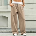 thumbnail image 2 of Edvintorg Womens Joggers Elastic Waisted Loose Wide Leg Sweatpant Casual Drawstring Athletic Pant with Pocket Womans Clothes Khaki S-2XL, 2 of 7