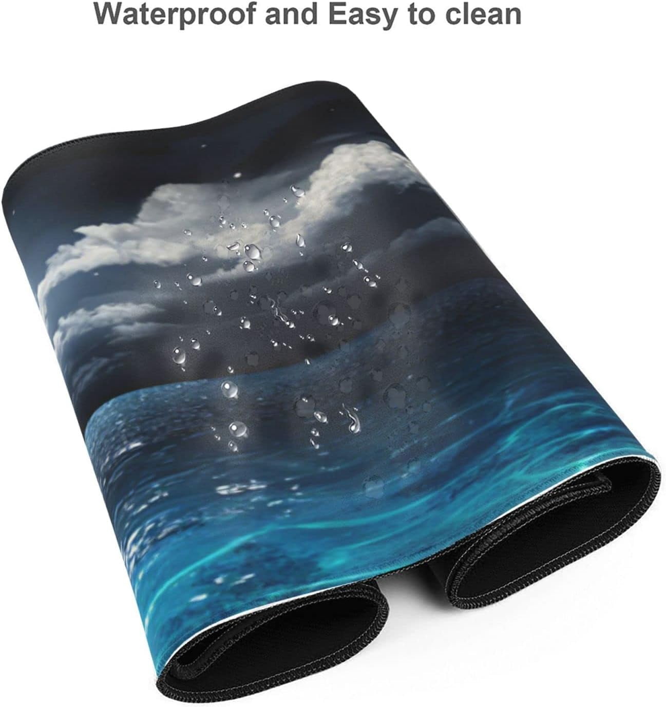 Blue Clear Ocean Moon Mouse Pad XL Extended Desk Mat, Non Slip Rubber Base Stitched Edge Gaming Pc Desktop Large Mice Pad,31.5 x 11.8 Inch