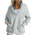 thumbnail image 2 of QATAINLAV Full Zip Up Hoodies for Women Fall Lightweight Long Sleeve Hooded Sweatshirt Jacket Solid Casual Thumb Hole Coat with Pocket Camisas Para Hombres Gray XXL, 2 of 8