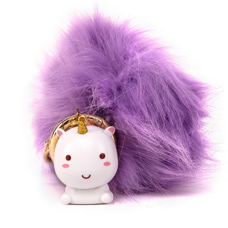 SMOKO Elodie Unicorn PomPom Keychain | Fluffy Faux Fur Ball | Cute Uni  Pendant in Kawaii Japanese Style - Purple