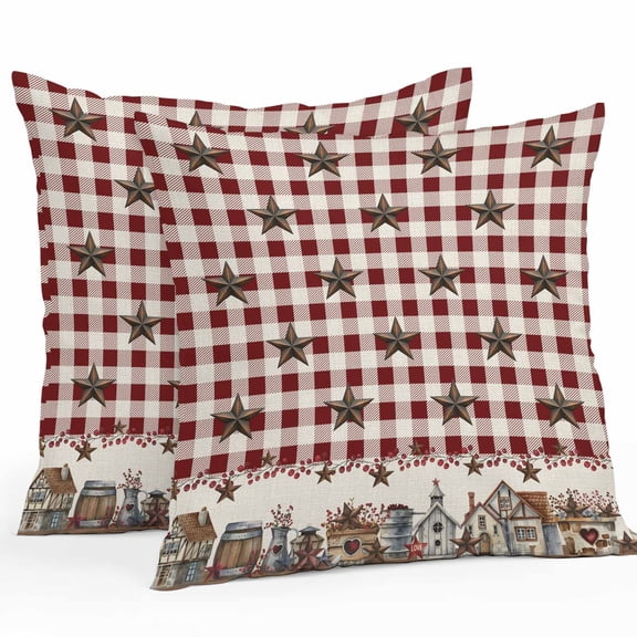 Outdoor Waterproof Pillow Covers Farmhouse Western Star on Beige Decorative Throw Pillow Protectors for Patio Sofa Garden Couch,18x18in 2 Pack