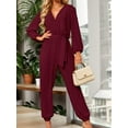 thumbnail image 2 of Weardear Womens Jumpsuits Casual V Neck Lantern Long Sleeve Dressy Romper Pleated Belt One Piece Outfits with Pocketss, 2 of 7