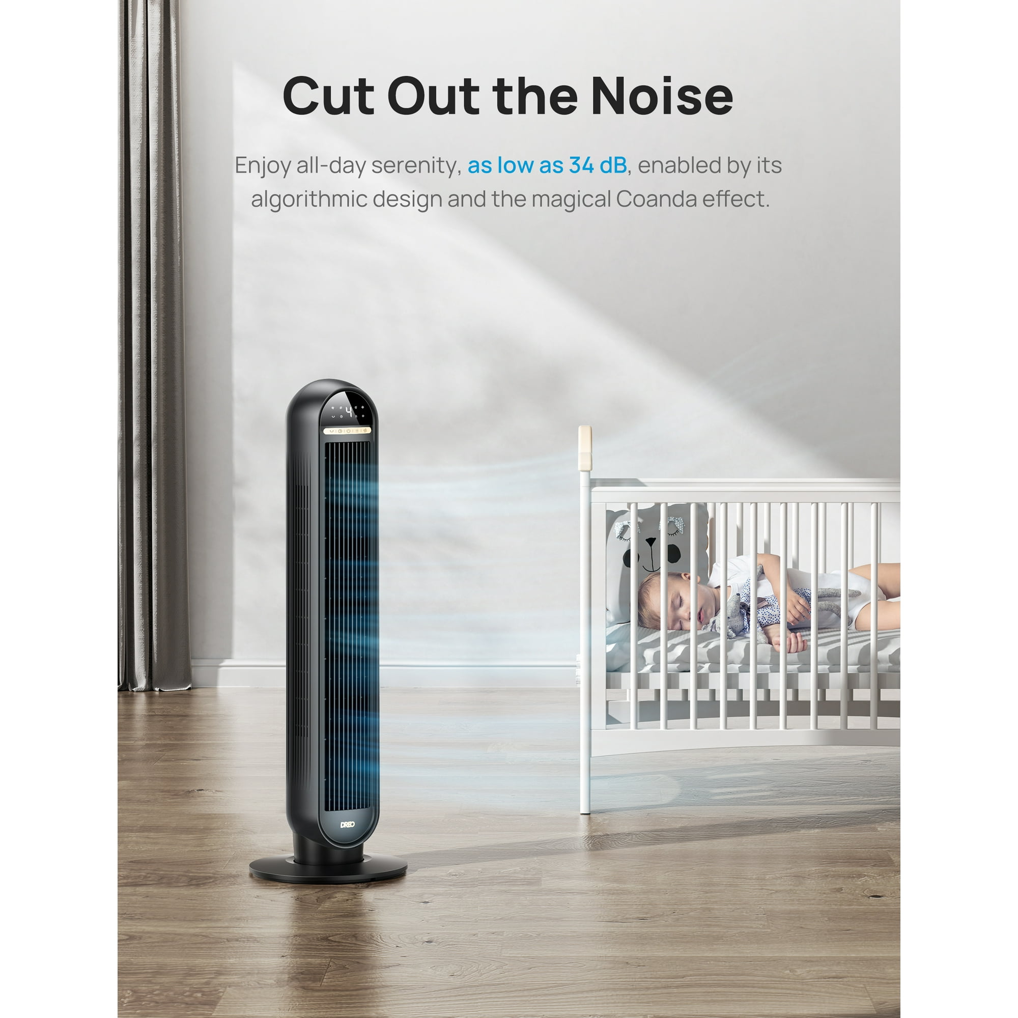 Dreo Tower Fans for Home, 36" Standing Floor Fan with Remote, 90° Oscillating Fan, 24 ft/s High Velocity, LED Display, 4 Speeds, 4 Modes, 8H Timer, Quiet Bedroom Fan