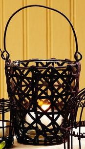 Shabby Chic Wicker Candle Holder With Handle 