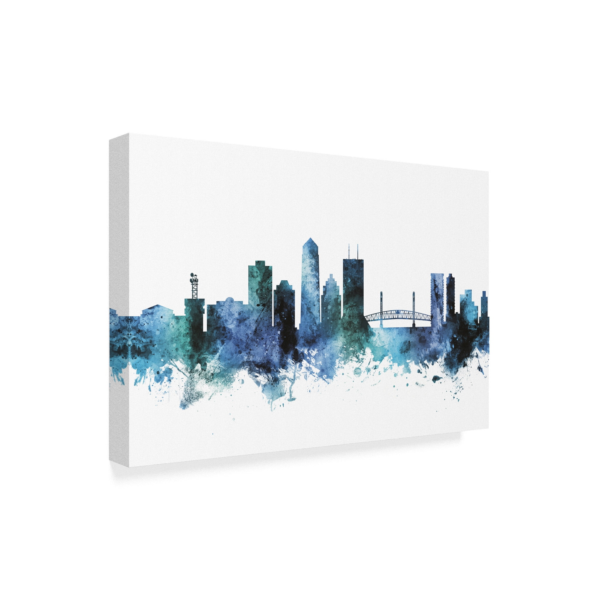 Trademark Fine Art 'Jacksonville Florida Blue Teal Skyline' Canvas Art by Michael Tompsett