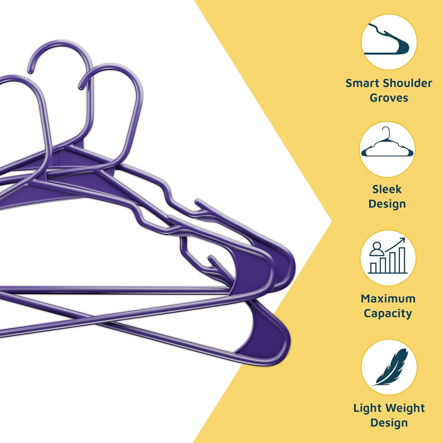 Lifemaster Plastic Clothes Hangers – Heavy Duty Hanger Set, For Organizing Clothes, Dresses, and Coat, Holds Up To 5 lbs, Space-saving Hangers with Non-Slip Shoulder Grooves, Pack of 20, Purple